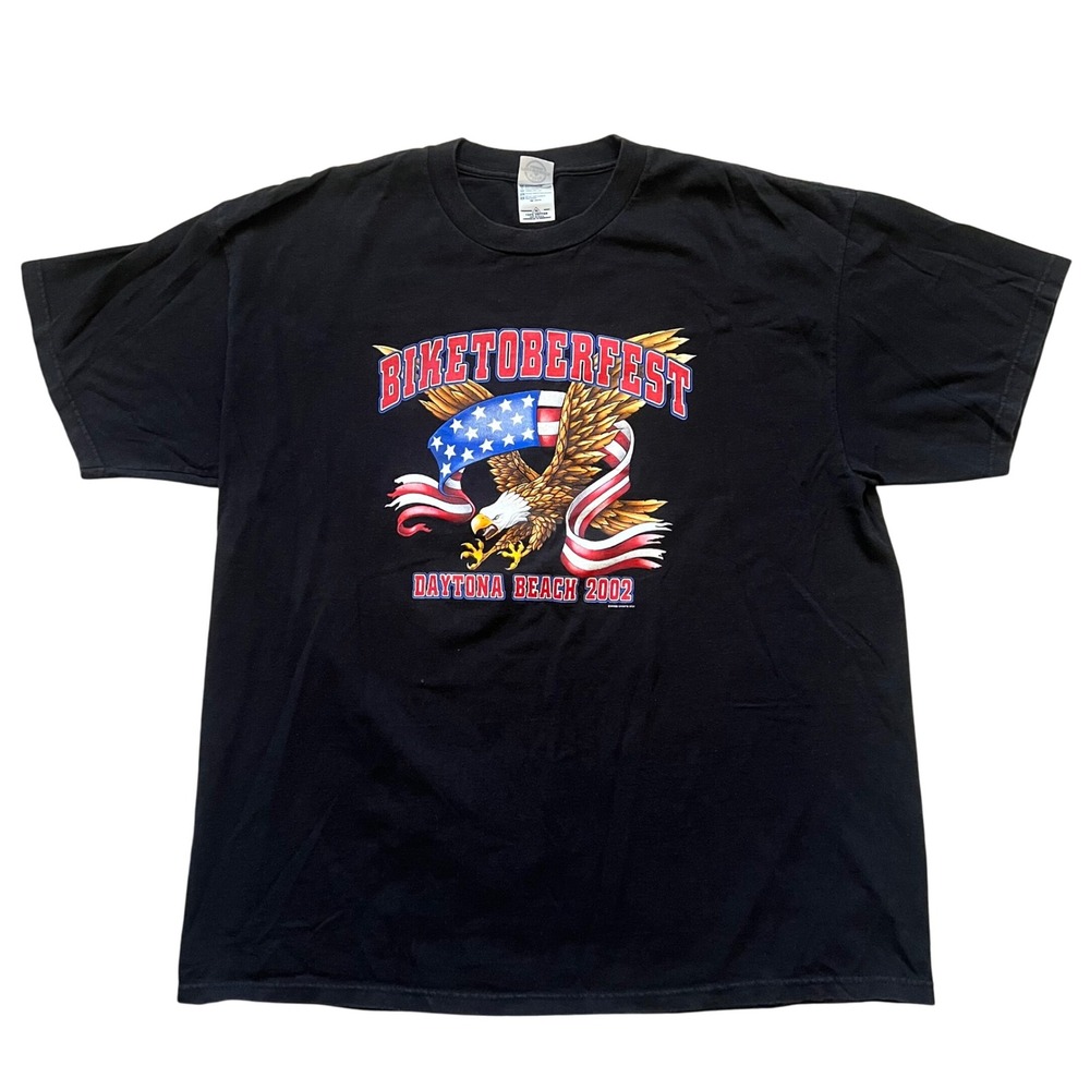 VTG 2002 Daytona Beach Biketoberfest Eagle USA Flag T-Shirt Adult XL‎ Black